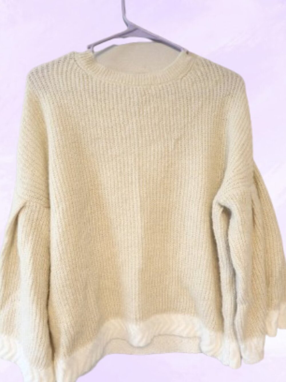 Mango Suit bell sleeve mohair blend sweater top in beige and white size small.